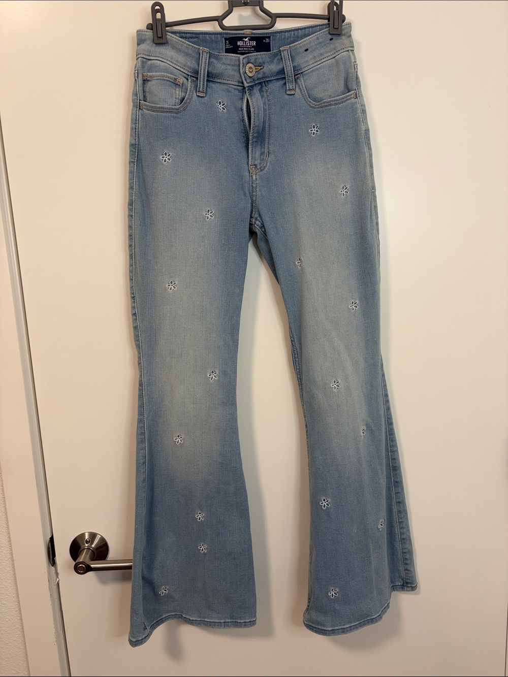 Hollister Light Blue Floral Embroidered Flare Jeans - Women's